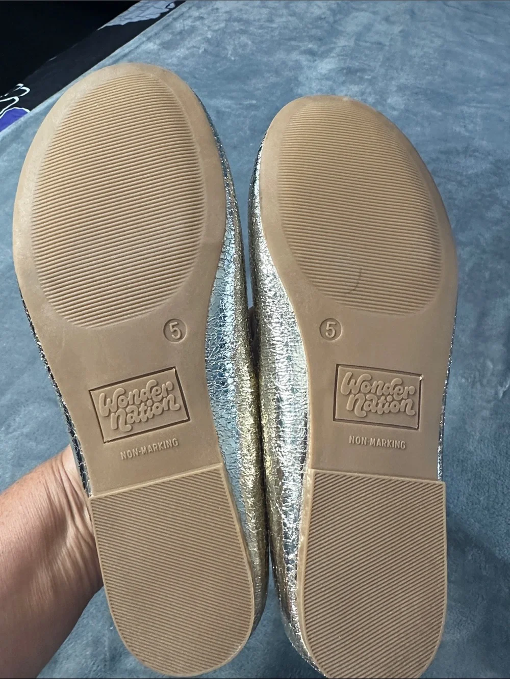 NWTS wonder nation Metallic Silver Mary Jane Ballet Flats with Bow Sz 5 girls